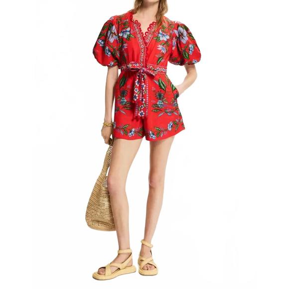 FARM RIO Pants - NEW FARM RIO sweet bloom bouquet romper in sweet bloom bouquet red